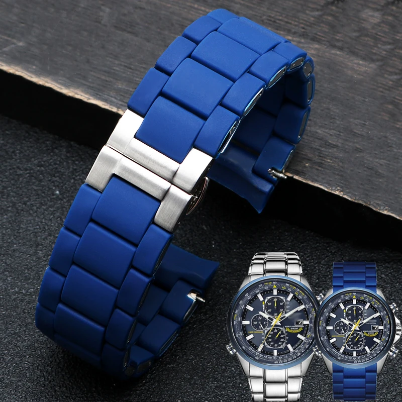 Silicone Stainless Steel Watchband for Citizen Blue Angel Generation AT8020-54L Air Eagle JY8035 Waterproof Mens Strap 23mm