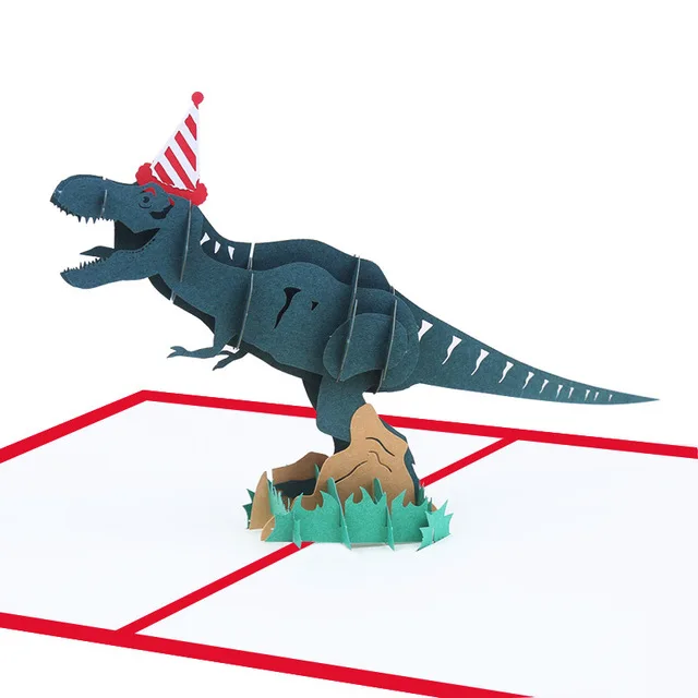 Free Shipping 10pcs Christmas Cap Dinosaur Handmade Kirigami Origami 3D Pop UP Greeting Invitation card For Wedding Birthday Par