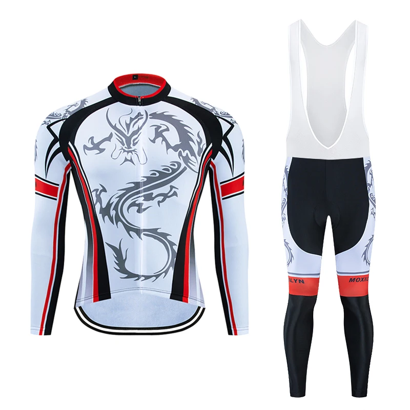 Moxilyn Men Cycling Clothing Set Winter Long Sleeve Jacket Bike Jersey Kit Plus Velvet Riding Clothes Pants with 9D Pad CT007