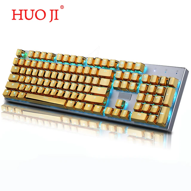 Huoji-メカニカルキーボード,透明,金メッキ,金属メッキ,ゴールドカラー,104キーセット - AliExpress