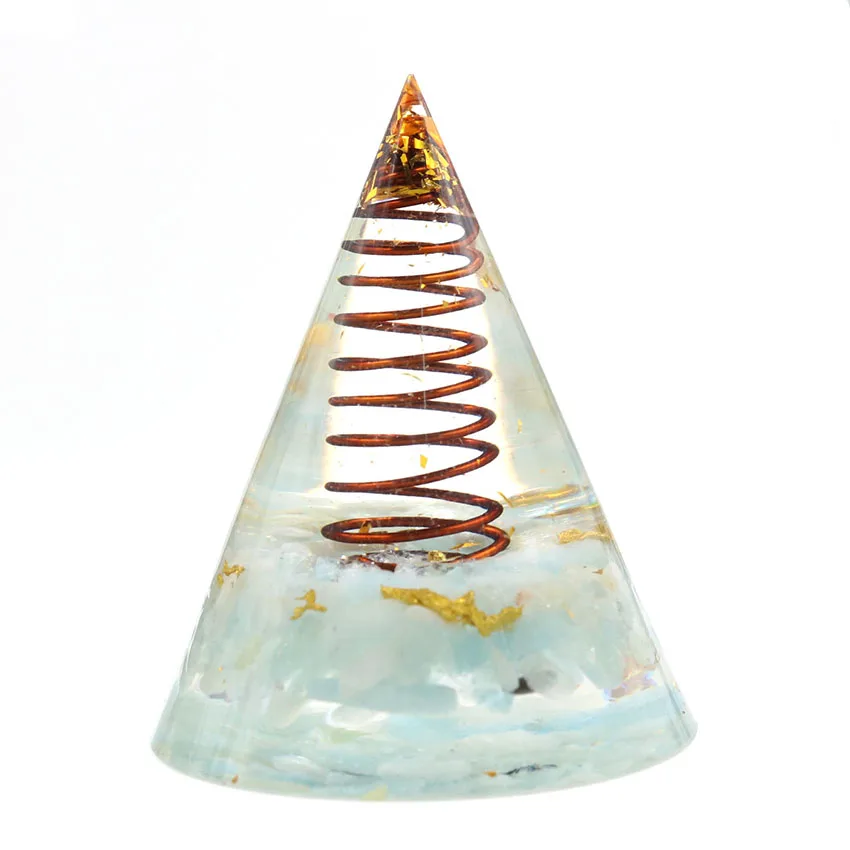 

Orgone Round Cone Pyramid Natural Chip Stone Reiki Healing Energy Converter Copper Wire Helix Orgonite Resin Poured Decorative