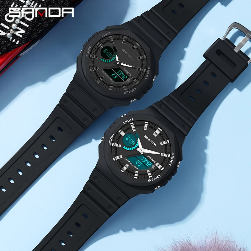 SANDA Fashion orologi sportivi da uomo Outdoor 50M orologio da polso impermeabile LED cronometro digitale orologio militare orologi da uomo