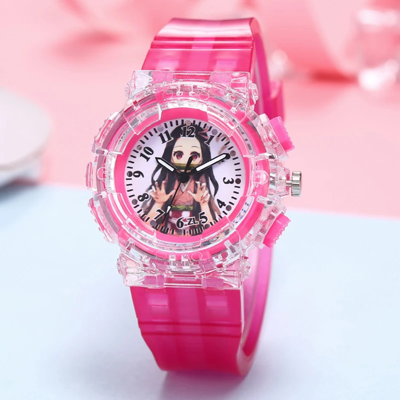 Anime LED Luminous Children\'s Watch Boys and Girls Watches Kawaii Cute Plastic Stainless Steel Products