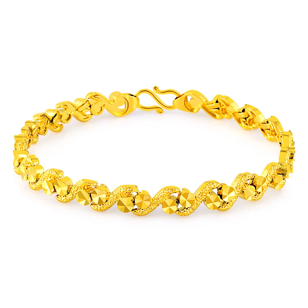 24K Real Gold Bracelet Car Flower Gold Plated Bracelet for & Women's Wedding Jewelry Gift 6MM