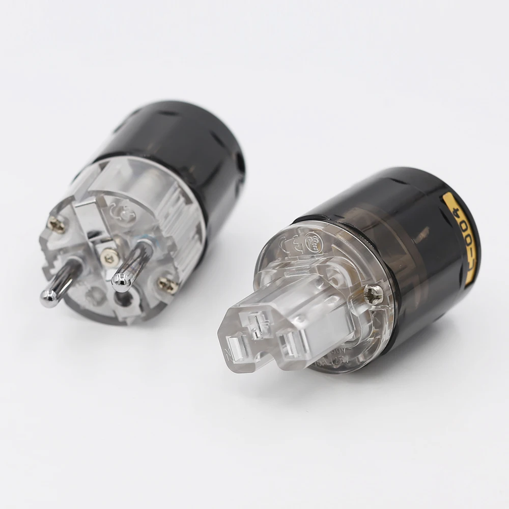 Alta fidelidade de áudio x 1 par alta fidelidade áudio ródio transparente chapeado P-004E eur schuko cabo alimentação plug adaptador extensão