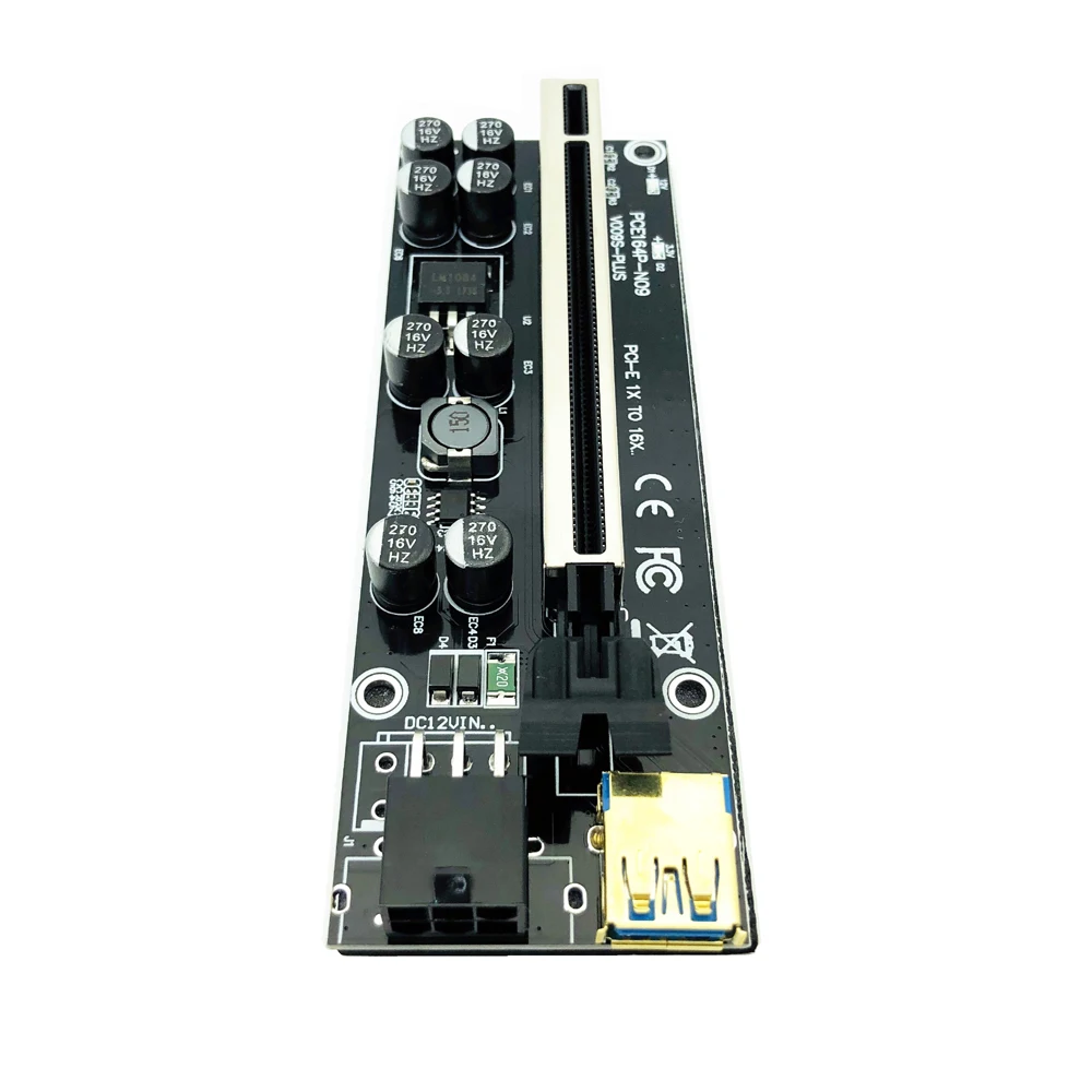 6pcs Newest 009S PLUS USB 3.0 PCI-E Riser VER009 Express 1X 4x 8x 16x Extender pcie Riser Adapter Card SATA 15pin to 6 pin Power