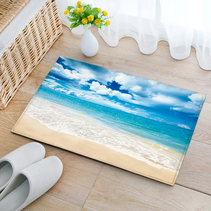 New 40*60cm Sea Beach Printed Doormat Floor Mats Anti-slip Rugs Carpets Bathroom Carpet Kitchen Mats