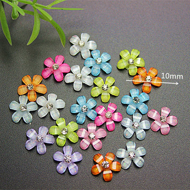 100pcs 10 millimetri di Scintillio di Strass In Resina A cinque Petali Piccoli Fiori Della Resina di Flatback Cabochon Gioielli FAI DA