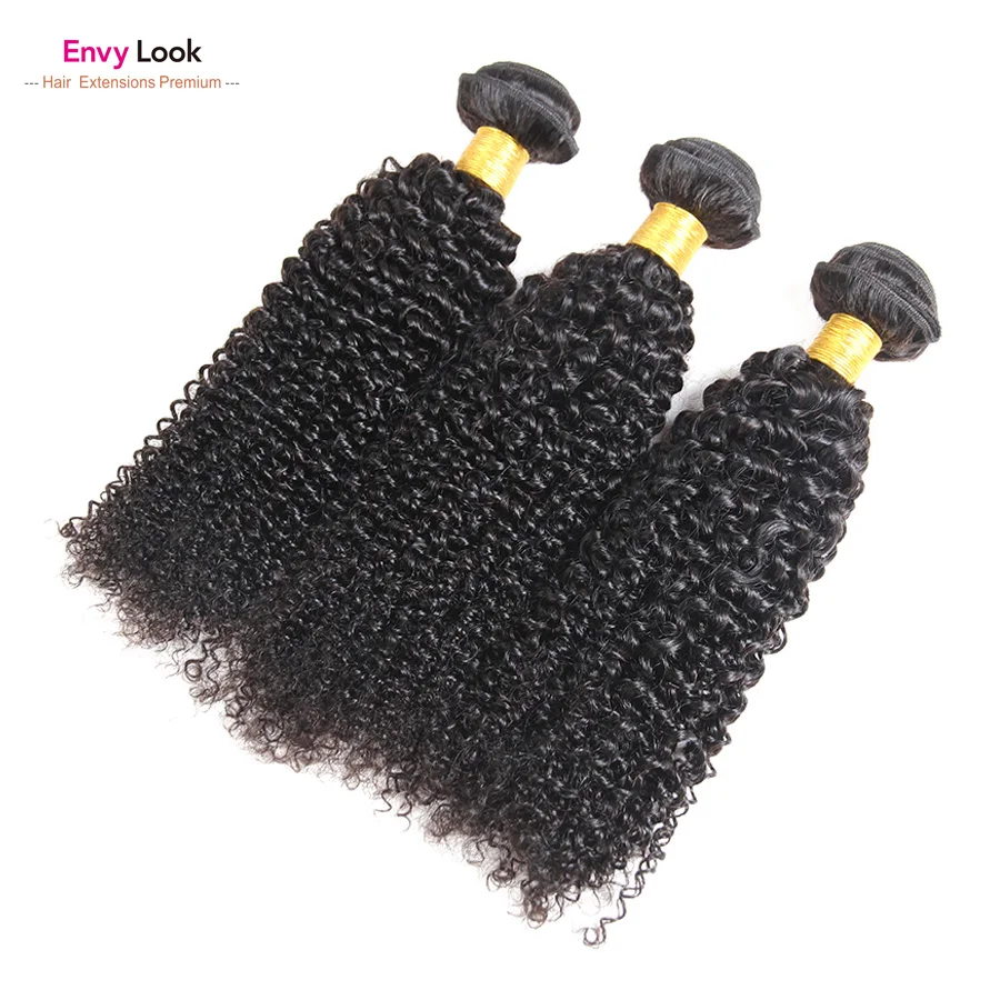 Envy Trông Tự Nhiên Màu Phi Kinky Xoăn 3/4 Bó Máy Remy Brasil Tóc Đôi Sợi Ngang Cho Nữ Màu Đen Salon