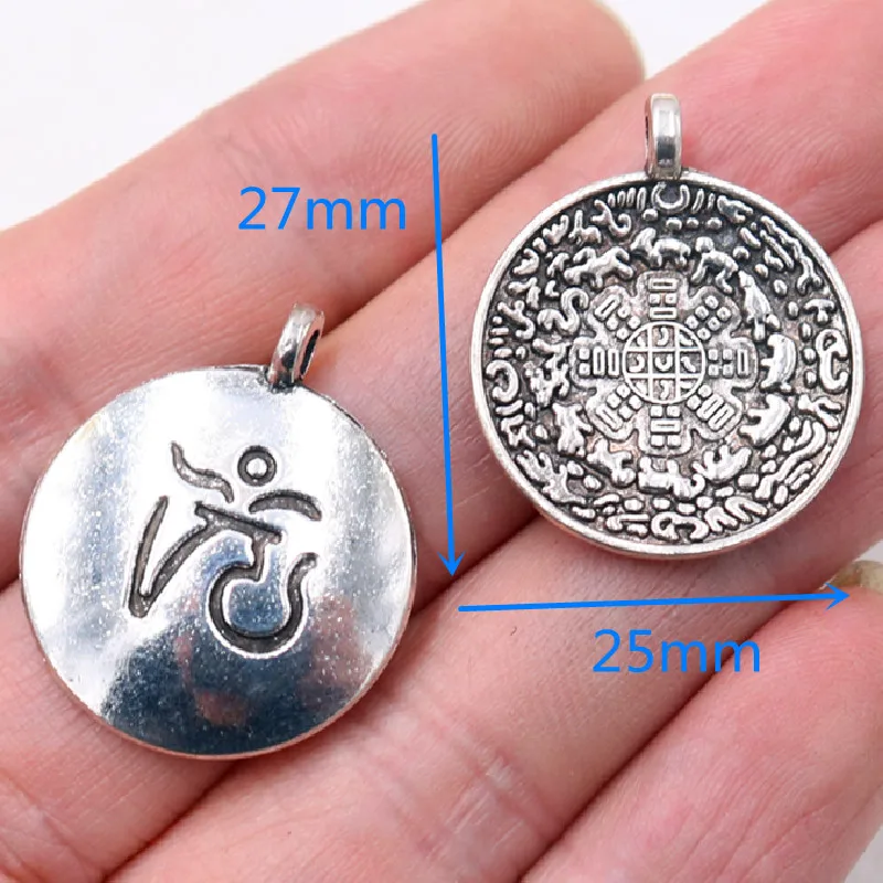 8pcs Tibetan Buddhism Nine Palaces Eight Diagrams Talisman Amulet Pendant Bracelet Necklace Accessories DIY Charm Jewelry Making