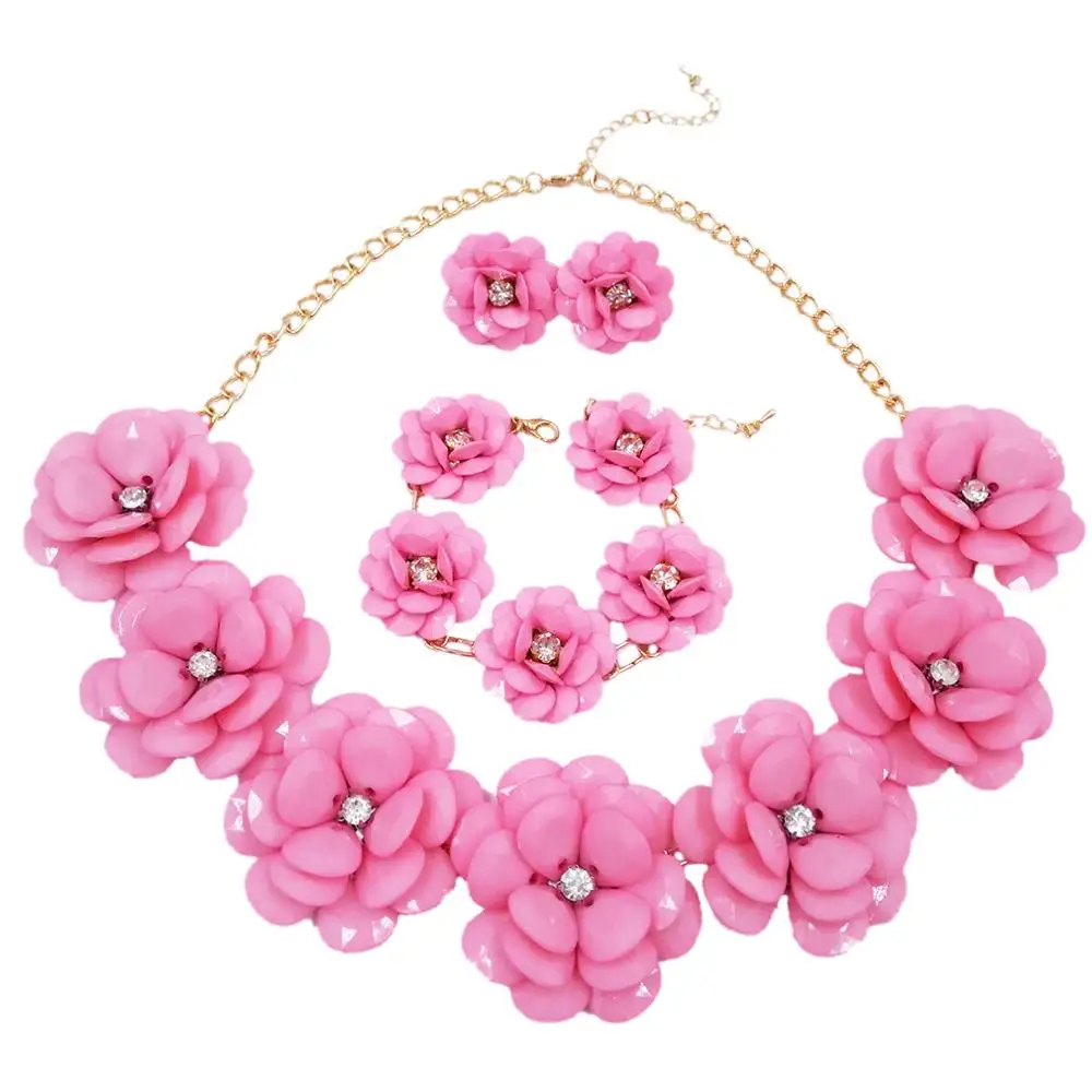 lovely pink flower necklace costume jewelry set african wedding beads nigerian set