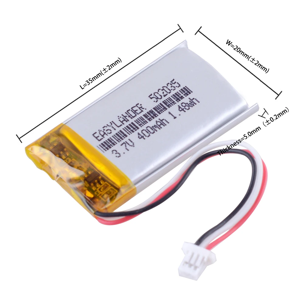 502035 400mah 3.7v 1.0 3pin złącze akumulator li-po bateria litowo-polimerowa do DVR kamera samochodowa inteligentna kamera samochodowa DVR