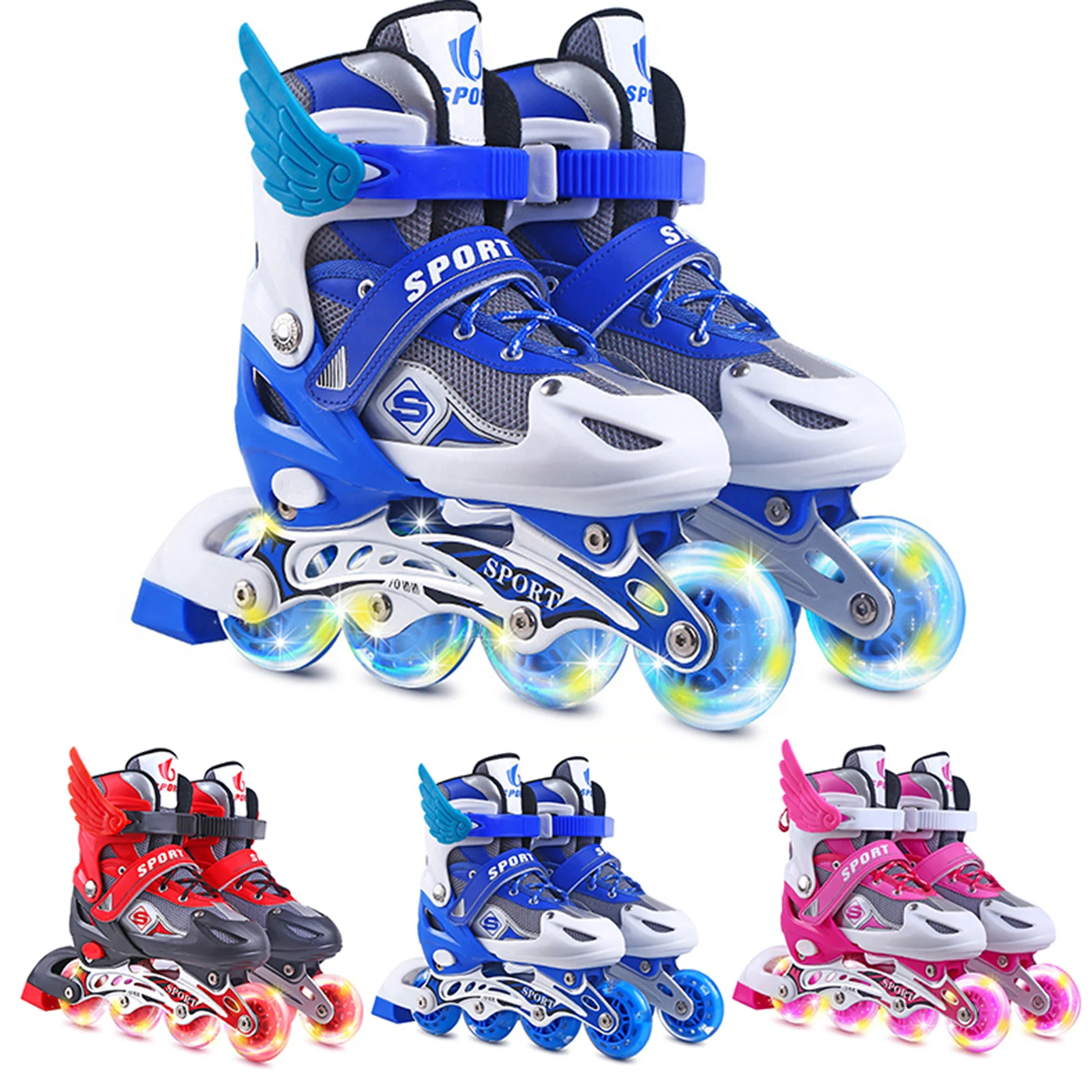 เริ่มต้นอินไลน์สเก็ตปรับ Roller Skates ของขวัญสําหรับเด็กผู้ใหญ่ Roller Skates Roller รองเท้าผ้าใบการฝึกอบรมขัดแถว 4 ล้อ