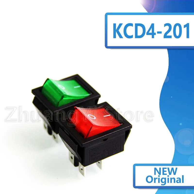 5pcs/lot  Red Green Illuminated Light Rocker Switch with 4 Pin ON/OFF 2 Position 16A/250V KCD4-201