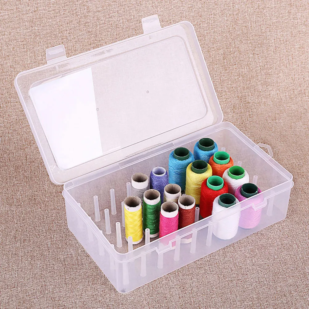 Thread Storage Box Transparent Plastic Bobbin Box Sewing Bobbins Threads Storage Sorting Case Organizer