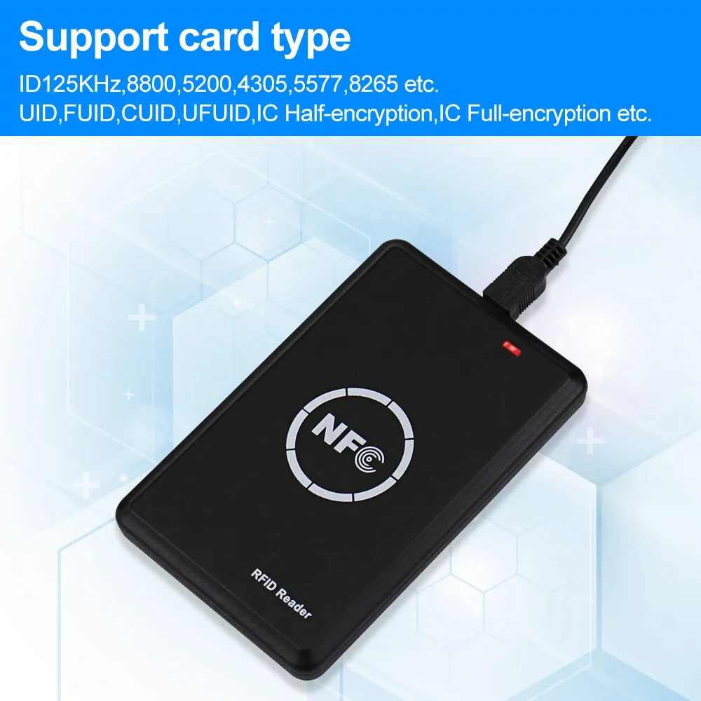 RFID Duplicator Copier 125KHz 13.56MHz NFC Smart Card Reader Writer USB Programmer Key fobs Card ID IC EM UID EM4305 T5577 Tags