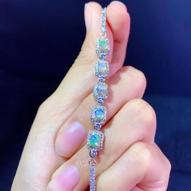 

New Natural Opal Bracelet 925 Silver colorful opal Women's Bracelet Elegant Luxury Style