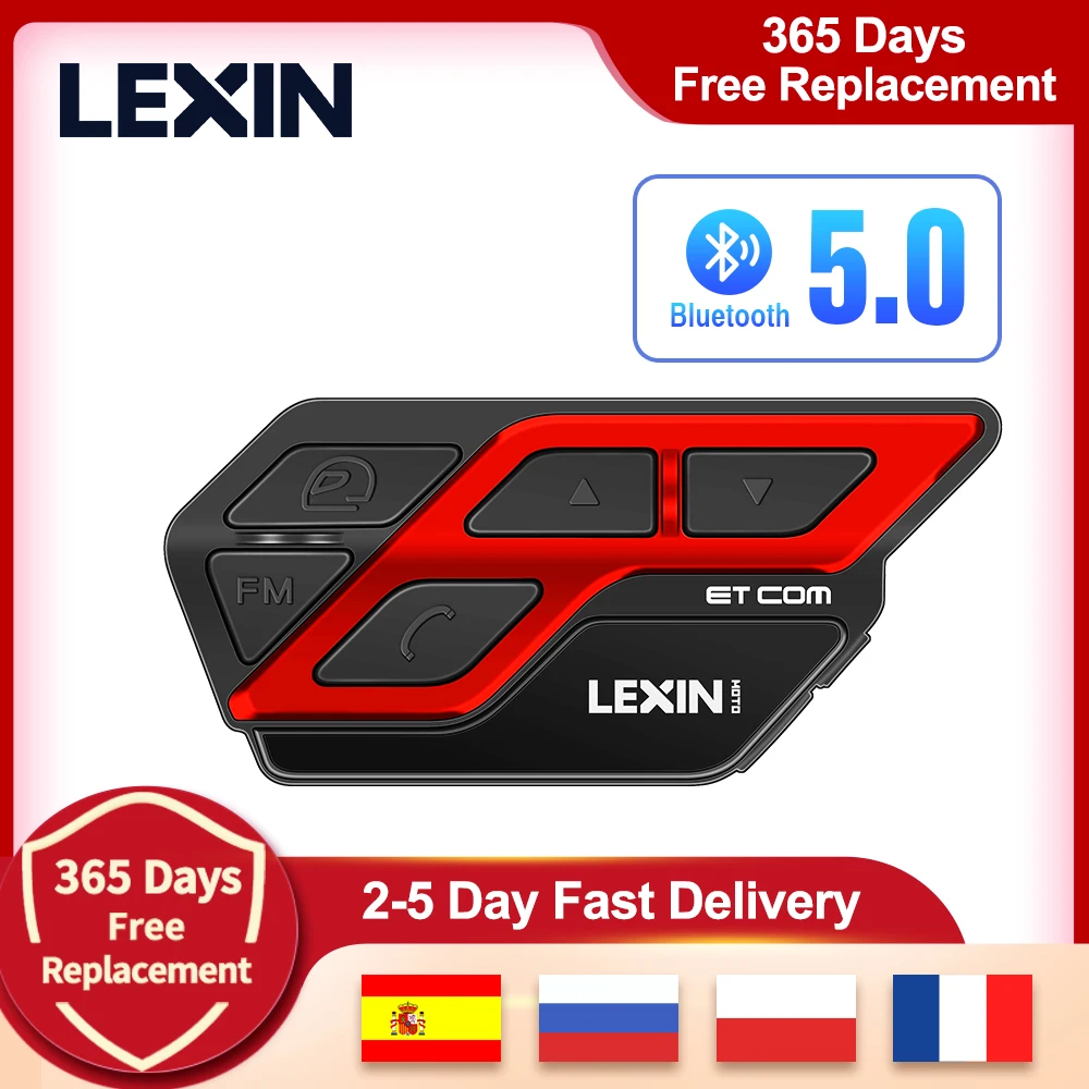 1PC LEXIN Motorcycle Bluetooth Helmet Intercom, Type-C Design Helmet Headsets Noise Reduction Upgrade &Built-in FM Radio