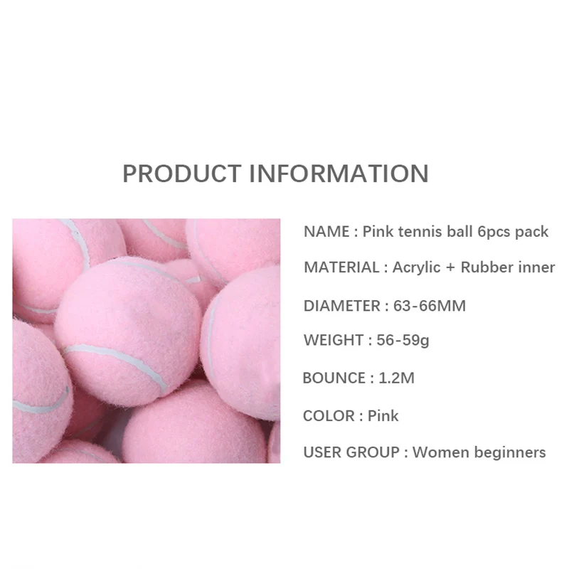 Lot de 6 balles de tennis Ik66 mm, couleur rose, résistantes à l'usure, élastique, pour entraînement, pour dames, débutants, pratique, club scolaire