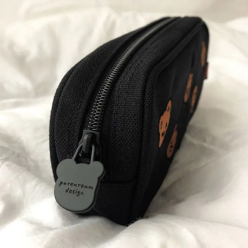 Tas Pensil Kanvas Bordir Beruang Lucu Kotak Pena Hadiah Anak-anak Dompet Alat Tulis Kosmetik Perlengkapan Kantor Sekolah