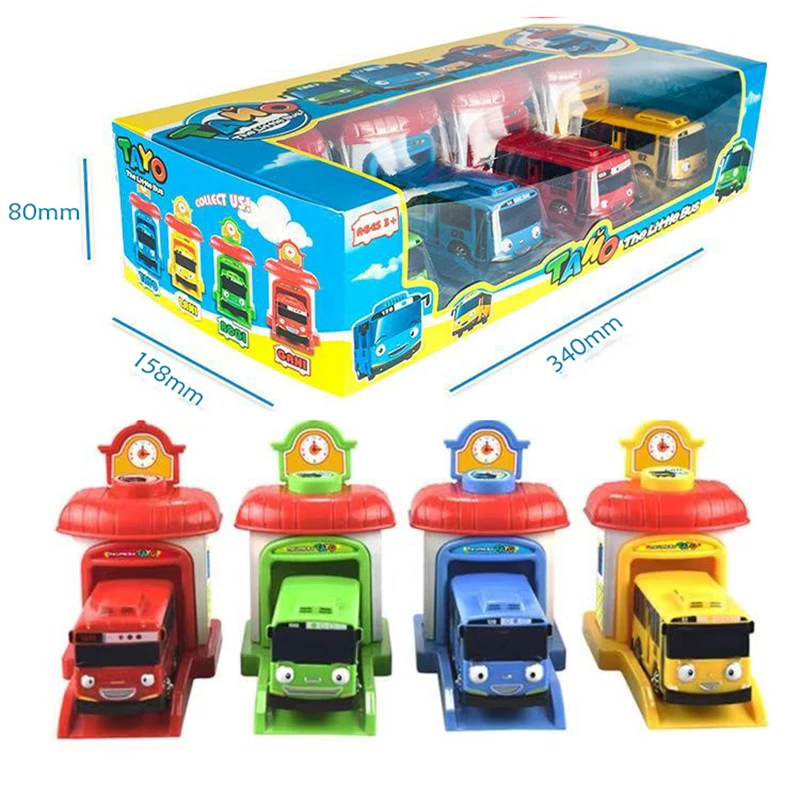 Korean Anime Model Toys The Little Bus Miniature Car Plastic Baby Garage Tayo Bus Birthday Gift for kids 4pcs/set HOT