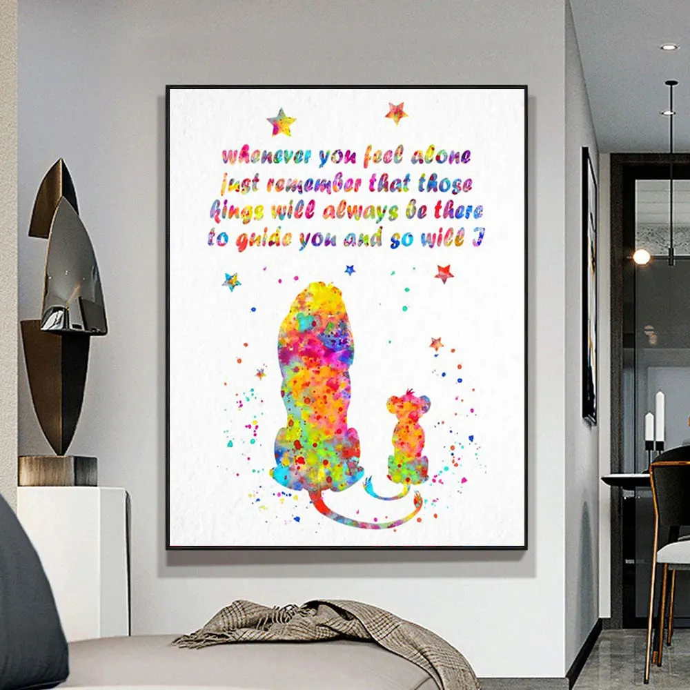 

The Lion King Inspirational Quotes Poster Disney Watercolor Art Printing Canvas Painting Wall Picture For Room Nursery Decor