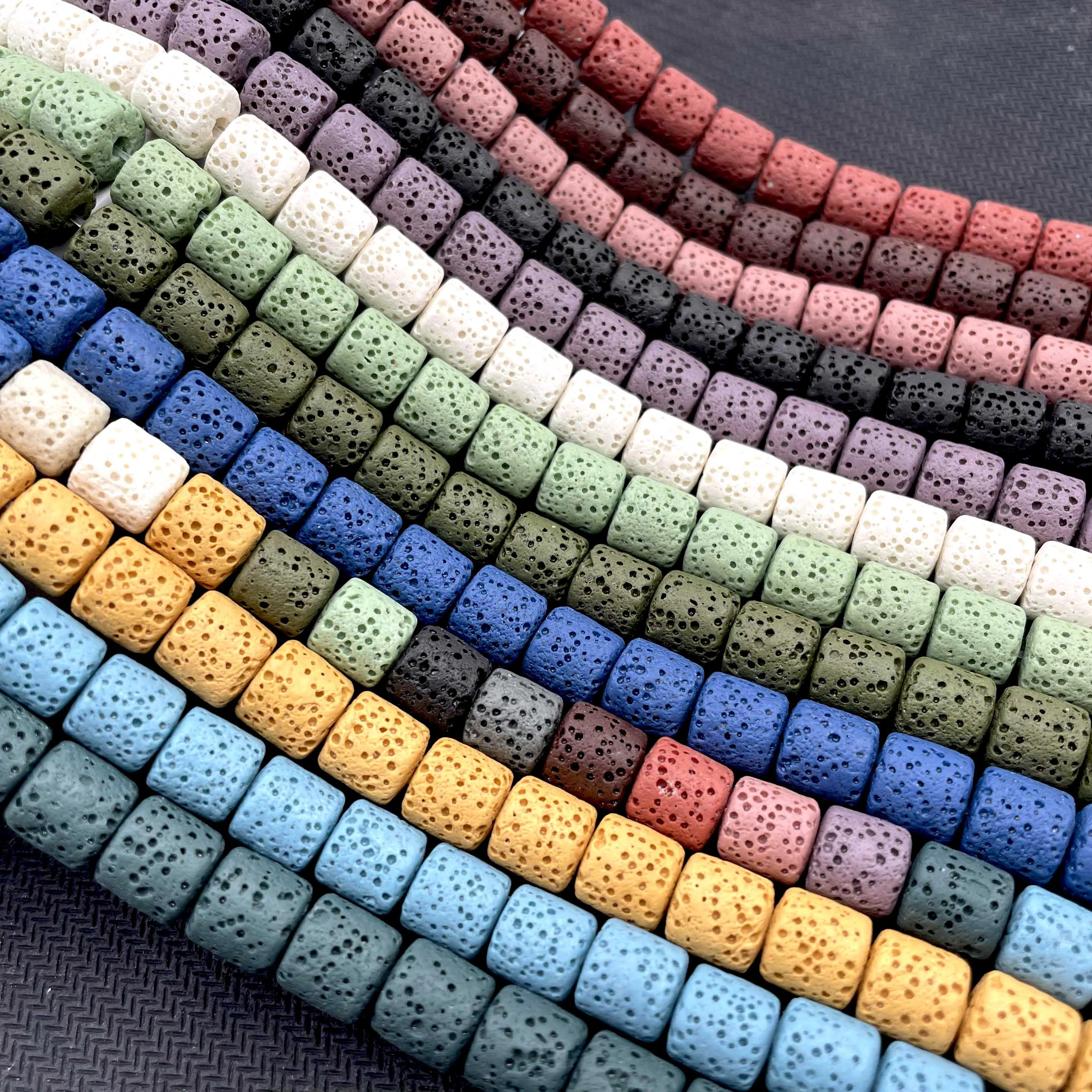 8 10mm Round Cylinder Mixed Color Lava Volcanic Natural Stone Spacer Loose Beads For Jewelry Making DIY Bracelets Necklace