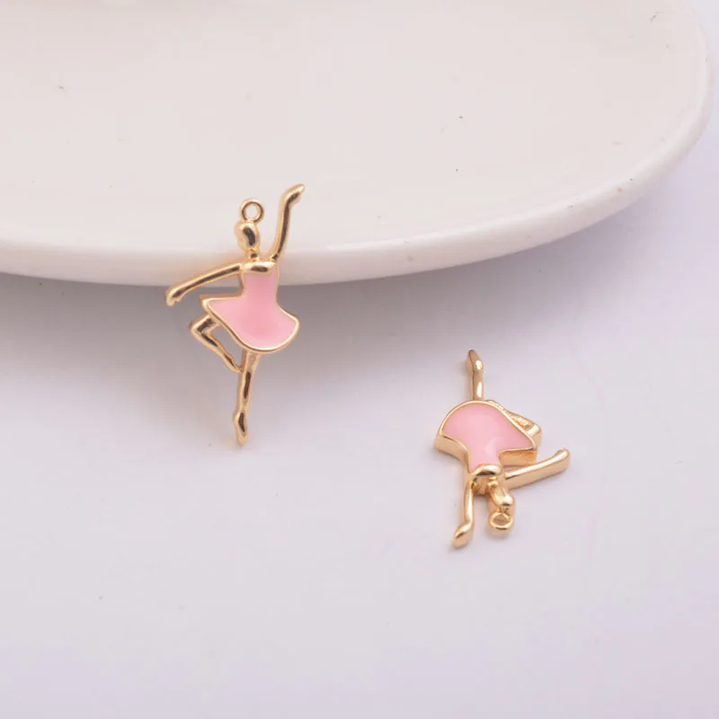 6pcs/lot High Quality Ballet Girl Charm Enamelled Gold Dancing Jewelry Charms Candy Color Copper Pendant DIY Earrings Findings