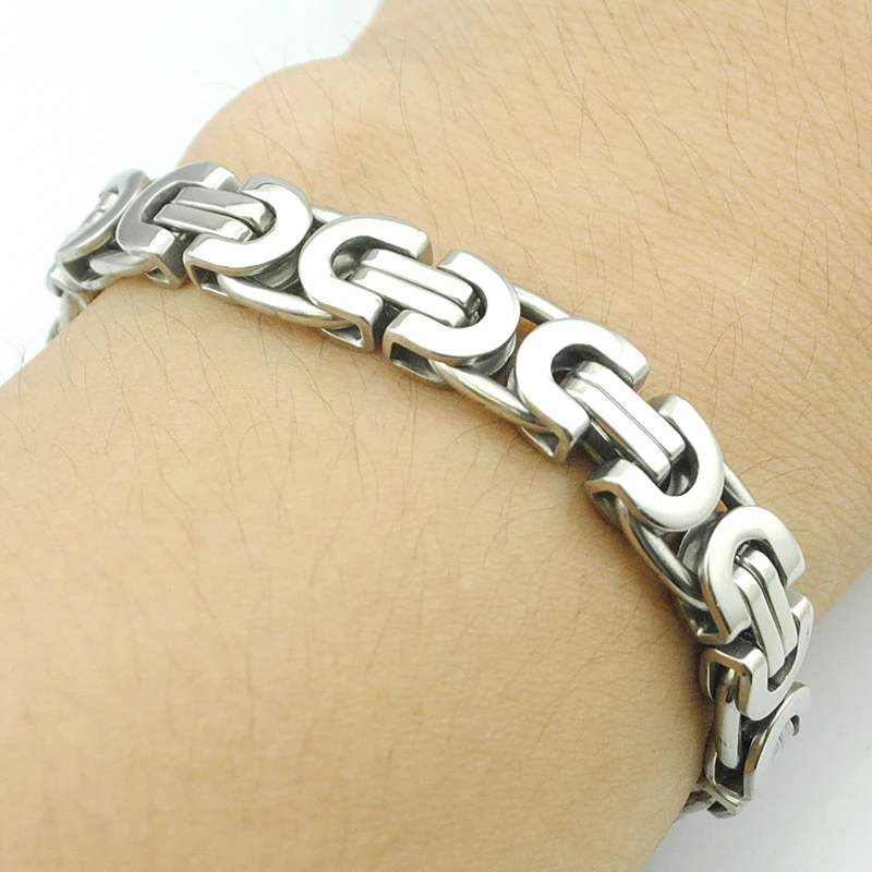 AMUMIU 6/8/11mm*16-25cm Men Bracelet Byzantine Silver Color Stainless Steel Links & Chains Male Jewelry Father Boys HB006