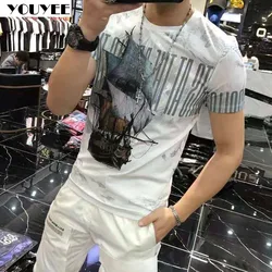 T-shirt men's Sailboat Printing Slim Summer New All-match Fashion Mercerized Cotton Comfortable Ventilation Fit High-Quality