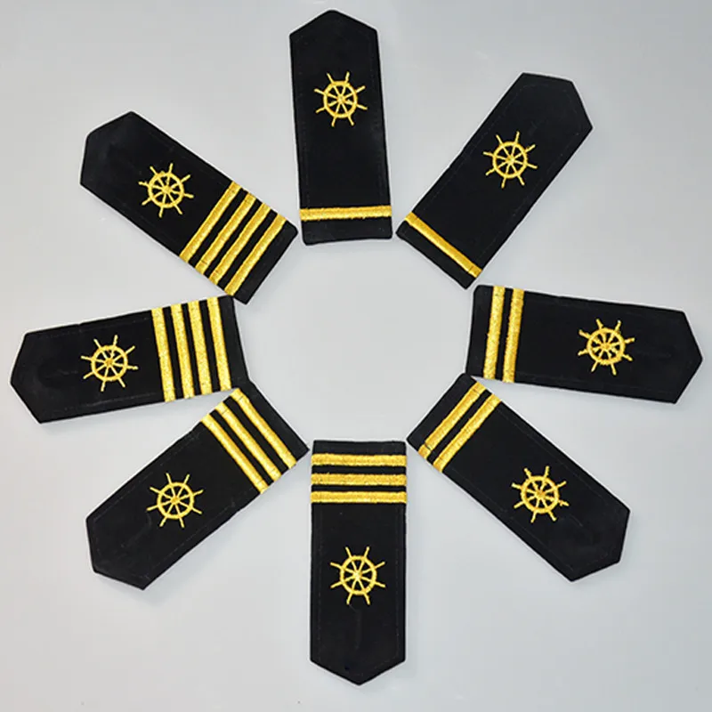 Crew Epaulettes Rudder Seaman Steering Wheel Propeller Golden Silk Badges Ship Sailor Uniform Hard Epaulettes