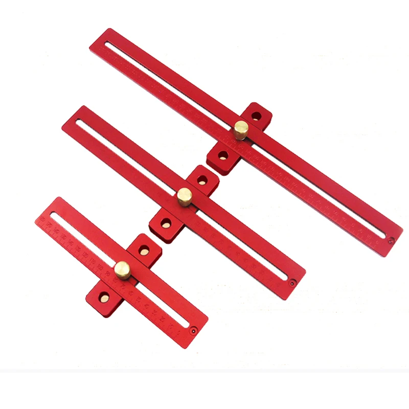 Lega di alluminio 170/270/370mm misura scala Scribing righello lavorazione del legno t-type Hole righello strumento di marcatura