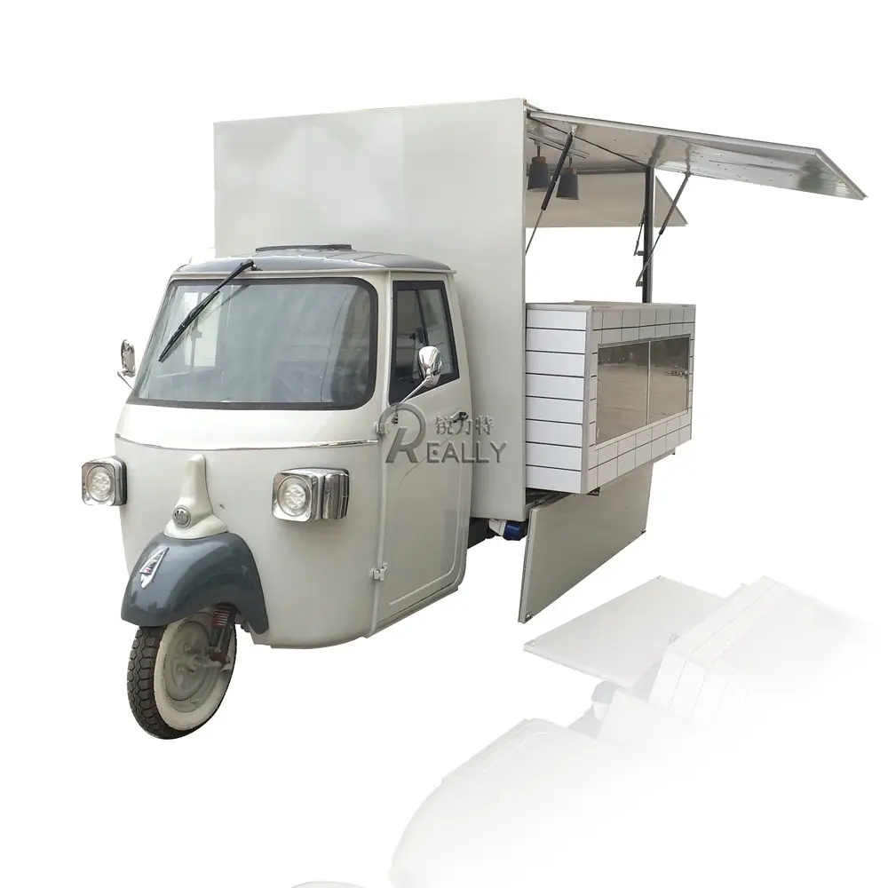 Tricycle Food Cart Outdoor Mobile Food Truck Gasoline Piaggio Ape Mobile Coffee Truck Fast Food Vending Tricycle With Lifting