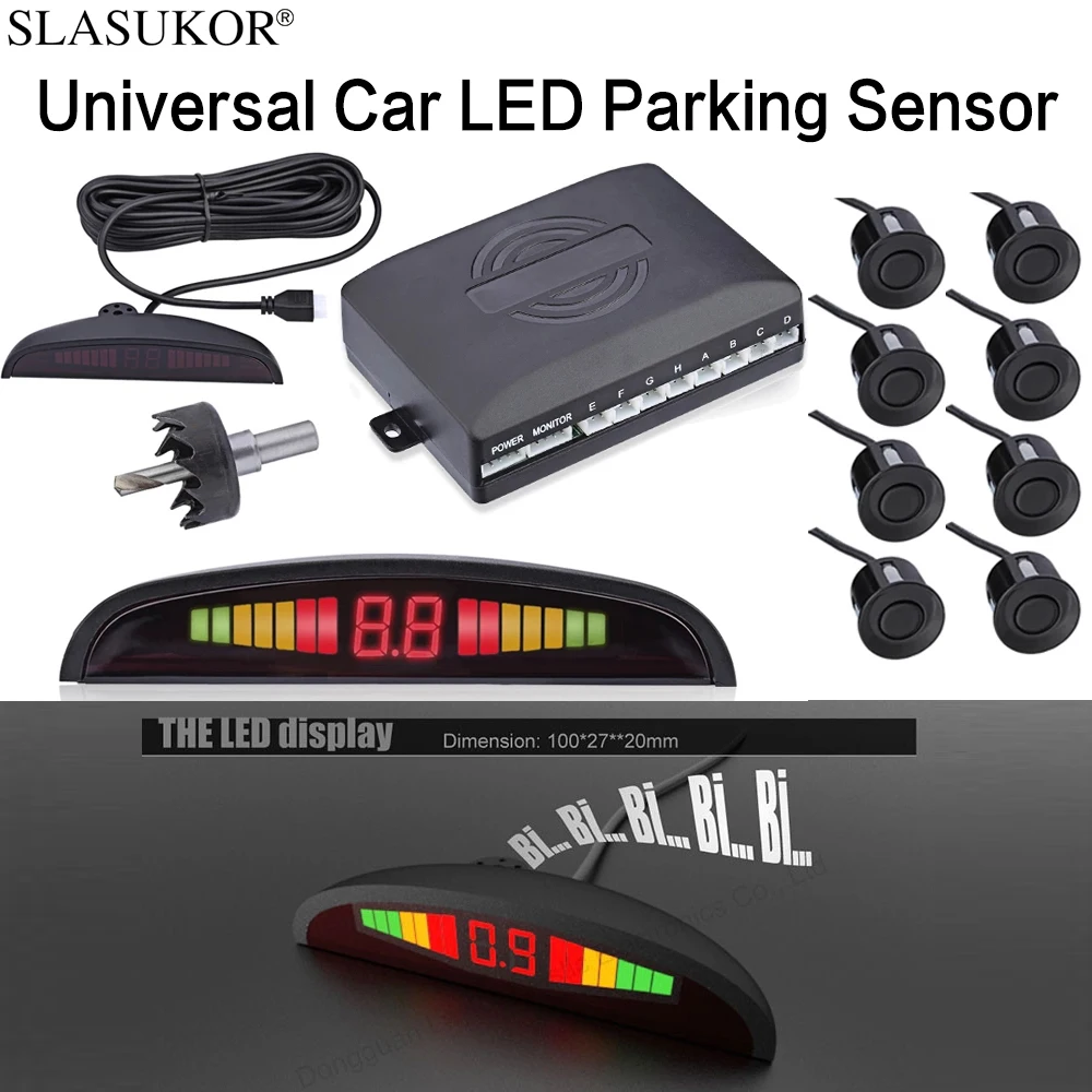 

SLASUKOR Universal Car LED Parking Sensor with 8 Radar Accurate Digital Display of Obstacle Distance Alarm Parktronic Set