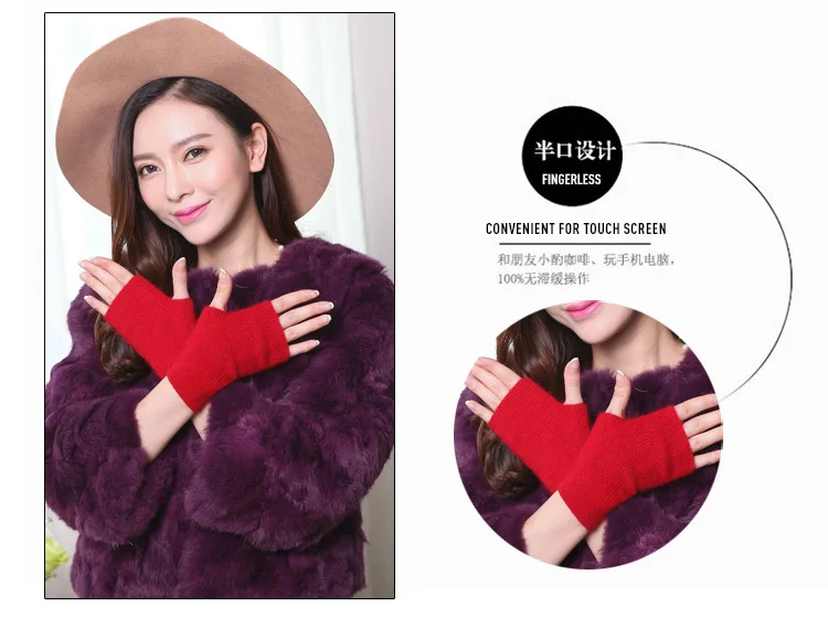 Nerz Kaschmir Herbst Winter Frauen Handschuhe Fingerlose Warme Waschbär Wolle Handschuh Handgelenk Länge Daumen Loch Handschuhe Koreanische Weibliche Schöne – Detail 14