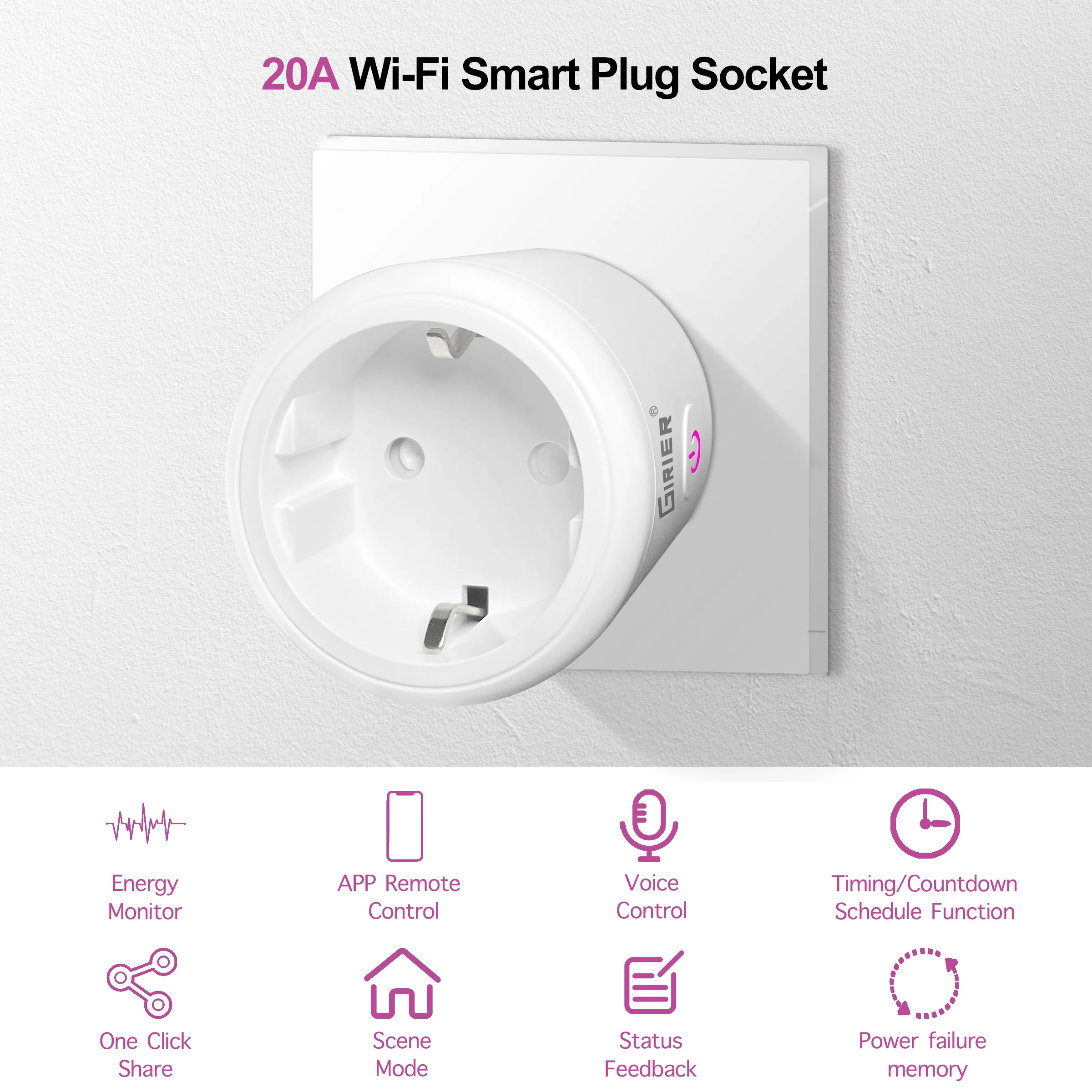 Enchufe inteligente con Wifi para la UE, enchufe con función de Monitor de potencia, Control remoto por aplicación Smart Life, funciona con Alexa y