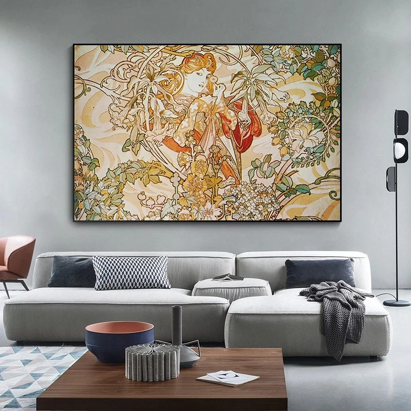 

Alphonse Mucha Vintage Beauty Wall Art Posters and Prints Flower Woman Paintings Wall Art Cuadros Pictures for Home Decor