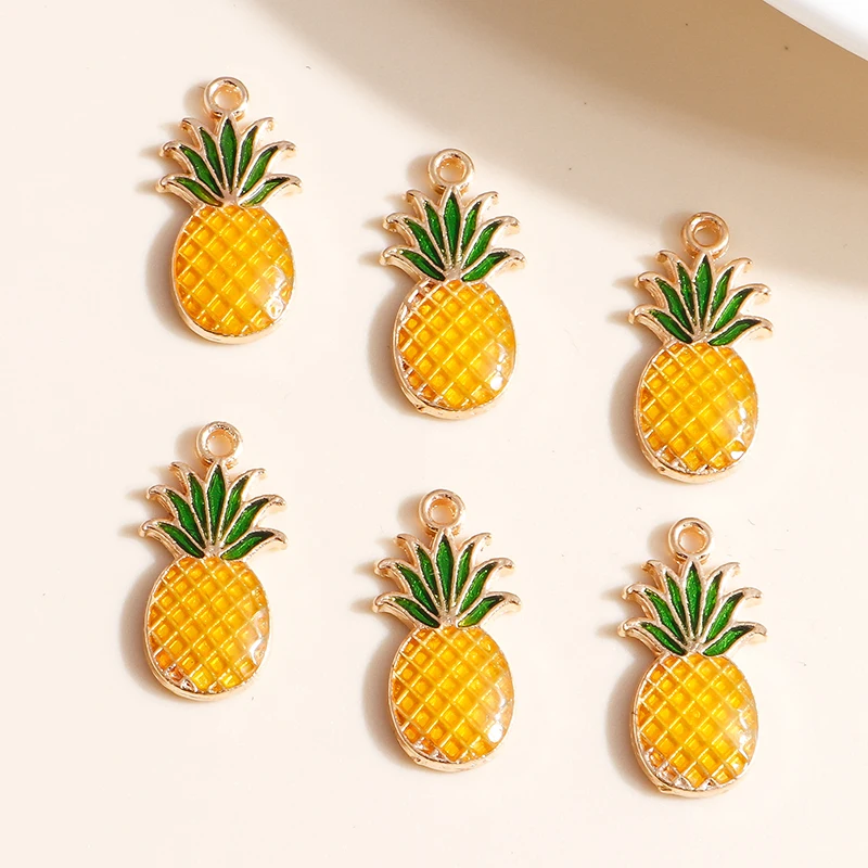 10pcs 9*17mm Enamel Pineapple Charms for Earrings Pendants Necklaces Making Cute Fruit Charms Handmade DIY Jewelry Accessories