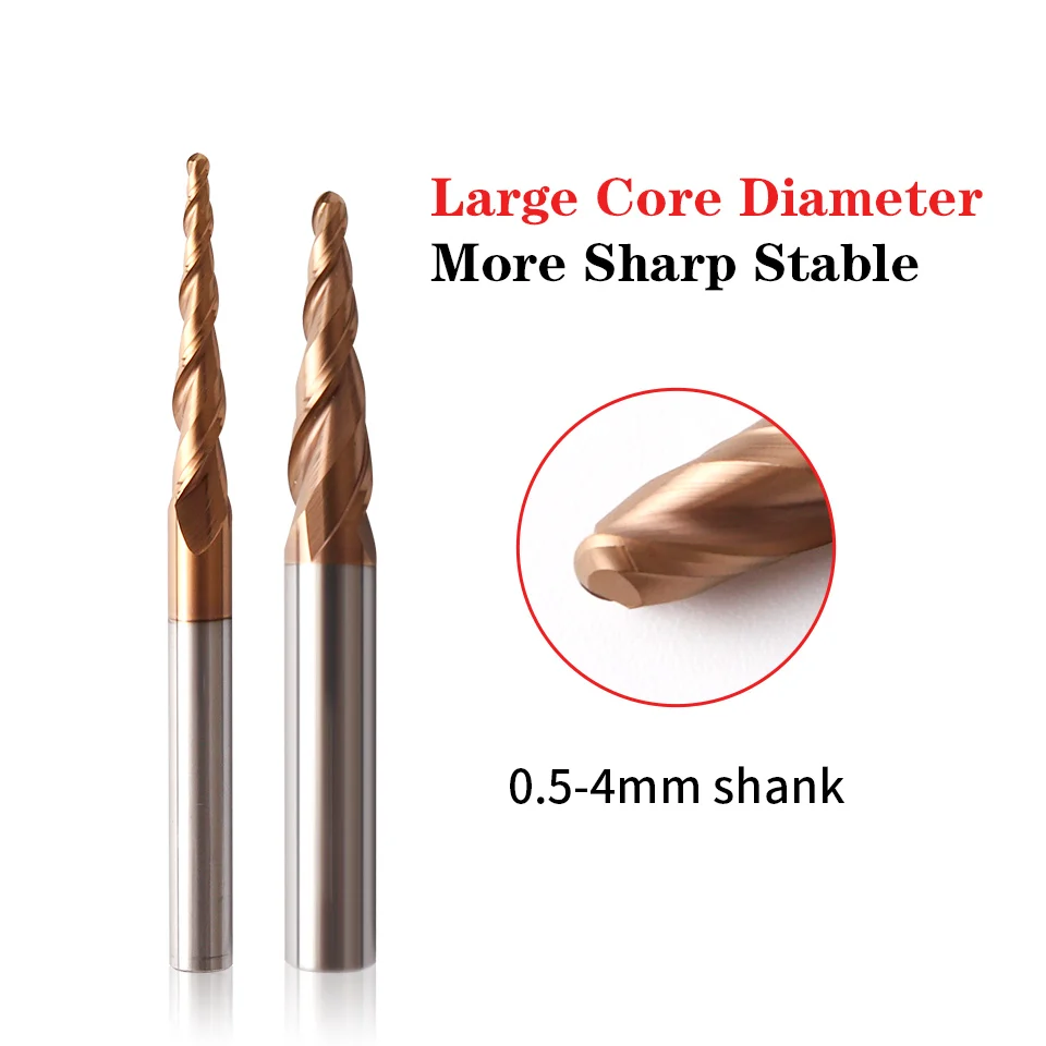 AUGT HEC60 Tapered Ball Nose End Mill Tungste Carbide Wood Engraving CNC Router Bit Milling Cutter R0.25/R0.5/R0.75/R1.0/R2.0