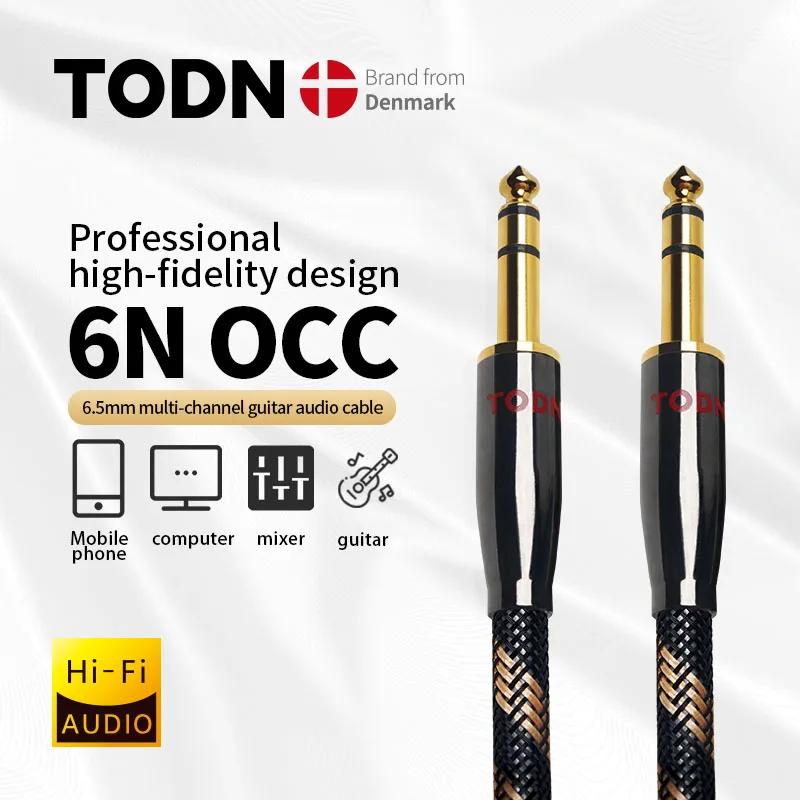 TODN HiFi kabel audio AUX jack 6N OCC 6,5 mm wtyczka wielokanałowa na wtyczkę wielokanałową 6,5 mm