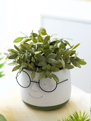 Nordic Cute Glasses Boy Ceramic Succulent Flower Pot Cartoon Fashion Simple Art Dried Flower Vase Indoor Green Dill Home Garden