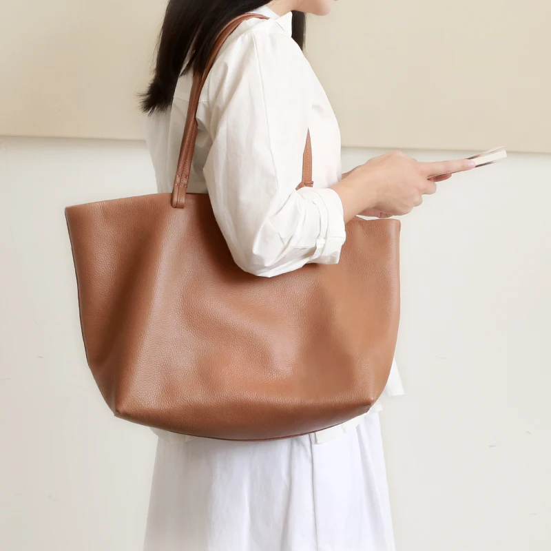 Genuine Leather Women Totes Bag Simple Casual Leather Shoulder Bag Women Large Female Handbag Luxury Brand Cowhide Shopping Bag