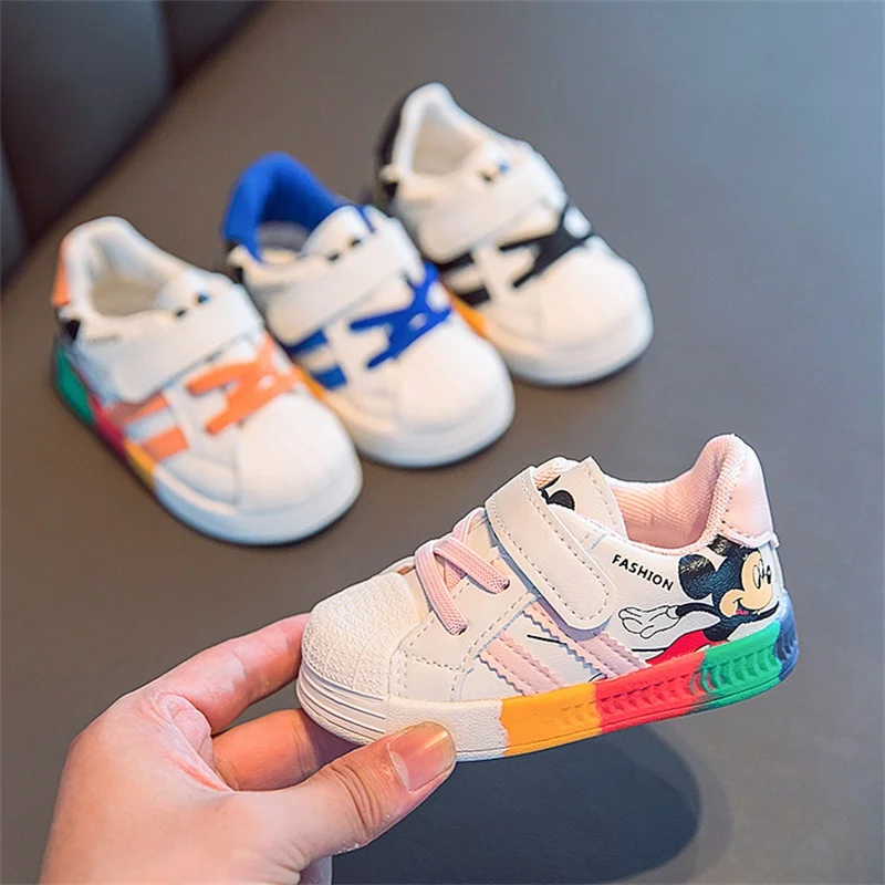 Disney Hot White Mickey Shoes For Baby Boy Girl Brand Children Sneaker Mickey Mouse Kids Fashion Shoes Toddler Walking Shoes