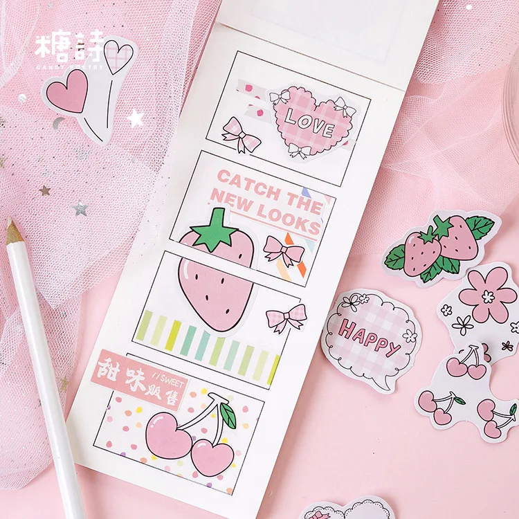 Mohamm Strawberry Flavor Series Cute Boxed Kawaii Stickers Planner Scrapbooking Stationery Japanese Diary Stickers