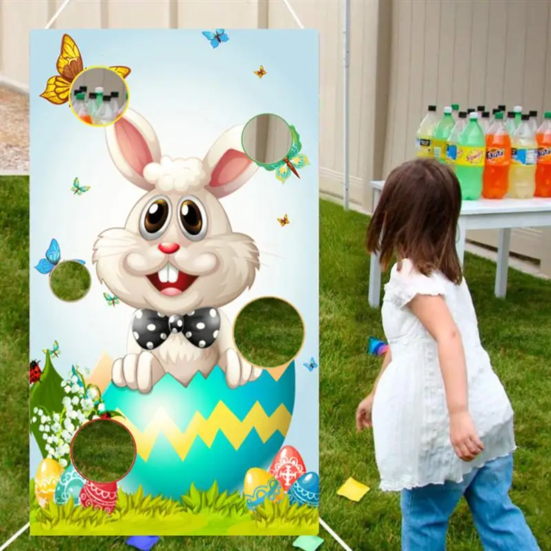 1Pc Bunny Toss Game Flag Game Flag Easter Day Rabbit Toss Flag Bunny Themed Banner Flags For Kids Toss Banner Kid Toyss For Kids