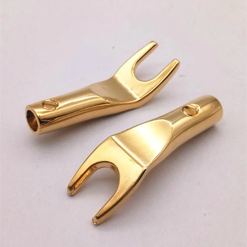 4 قطعة/الوحدة الموز التوصيل مطلية بالذهب النحاس 7.4 مللي متر Y-نوع U المتكلم ذكر المقابس محول الموز التوصيل سلك كابل موصلات