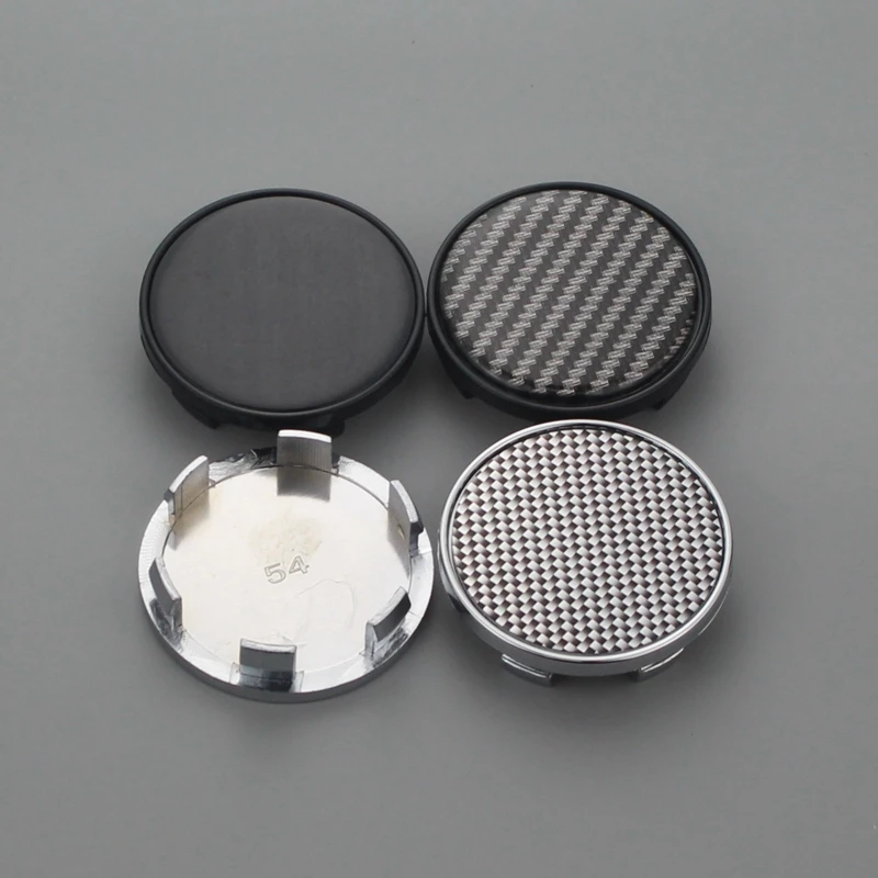 4pcs 54/49mm clip blank wheel center cap no logo silver & black & carbon grain sticker caps on wheels cover hubcap