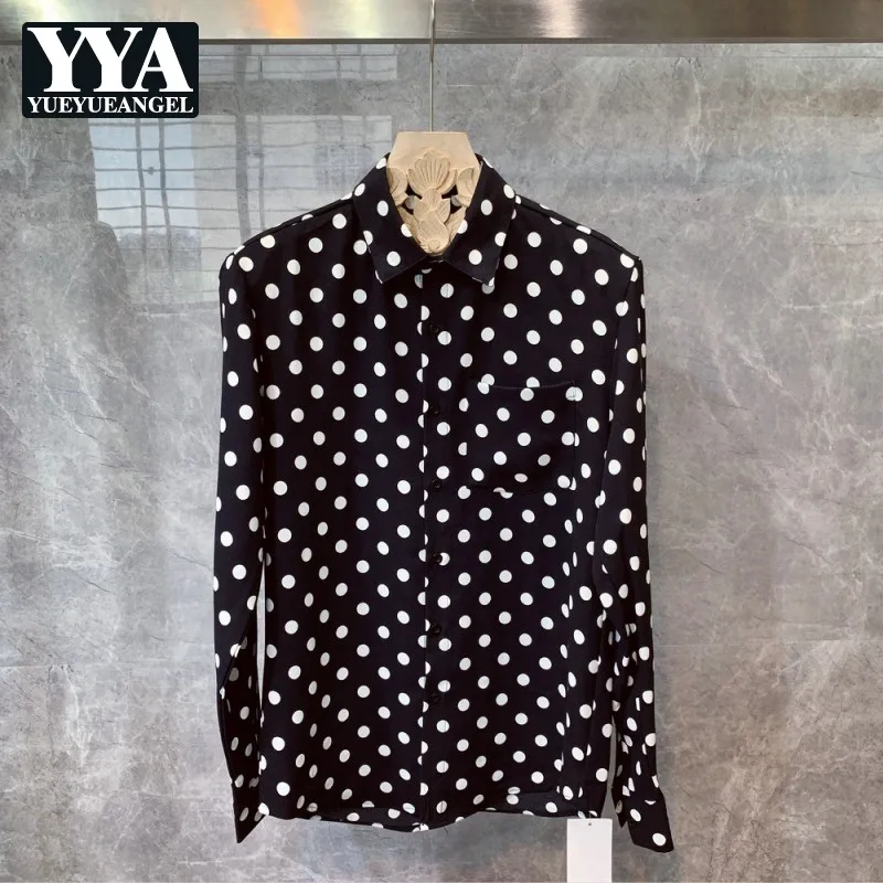 Spring Autumn New Long Sleeve Polka Dot Shirts Men Street Casual Work Loose Tops Fashion Single Breasted Black Shirts Male