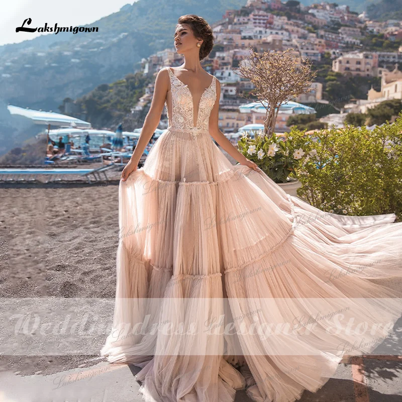 vestidos de novia Boho Hippie Wedding Dress 2021 V Neck Country Tulle Beach Wedding Party Gowns robe de soirée de mariage