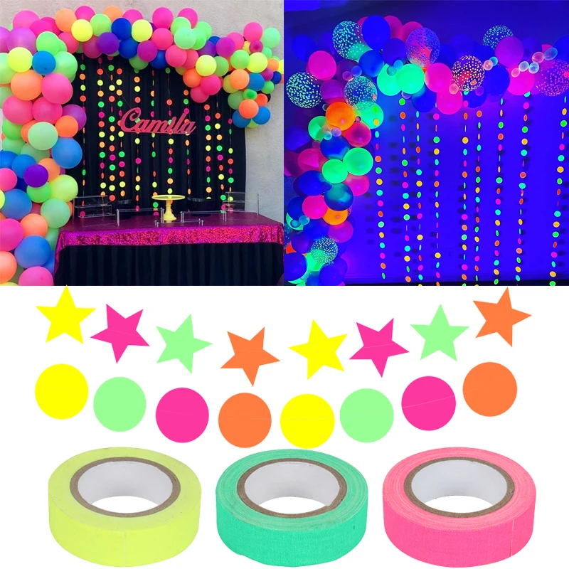 Luminous Tape Neon Paper Garland Tissue Tassel Star Glow in the dark Neon Tape Birthday Supplies Glow Party Halloween Decoration